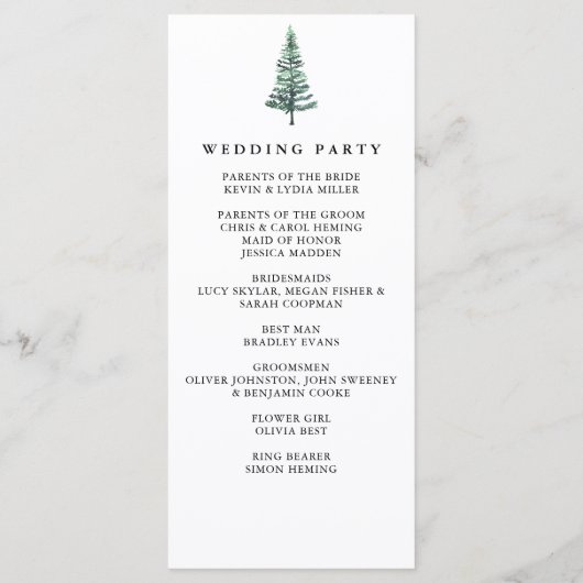 Rustige Waterverf Pine Forest Winter Wedding Programmakaart (Achterkant)