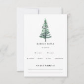Rustige Waterverf Pine Forest Winter Wedding RSVP Kaartje (Voorkant)