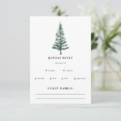 Rustige Waterverf Pine Forest Winter Wedding RSVP Kaartje (Staand voorkant)
