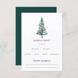 Rustige Waterverf Pine Forest Winter Wedding RSVP Kaartje