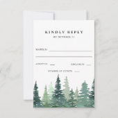 Rustige Waterverf Pine Forest Winter Wedding RSVP Kaartje (Voorkant)