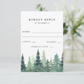 Rustige Waterverf Pine Forest Winter Wedding RSVP Kaartje (Staand voorkant)