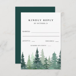 Rustige Waterverf Pine Forest Winter Wedding RSVP Kaartje