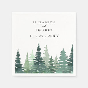 Rustige Waterverf Pine Forest Winter Wedding Servet