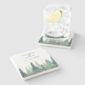 Rustige Waterverf Pine Forest Winter Wedding Stenen Onderzetter (Zijkant)