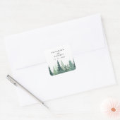 Rustige Waterverf Pine Forest Winter Wedding Vierkante Sticker (Envelop)