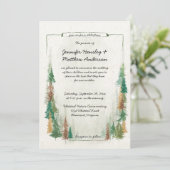 Rustige Waterverf Pine Tree Forest Wedding Kaart (Staand voorkant)