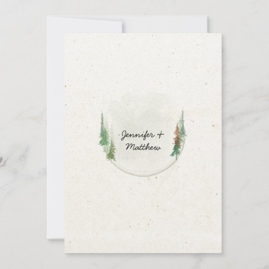 Rustige Waterverf Pine Tree Forest Wedding Kaart (Achterkant)