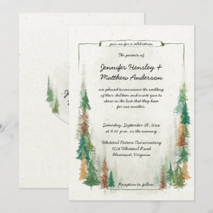 Rustige Waterverf Pine Tree Forest Wedding Kaart