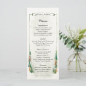 Rustige Waterverf Pine Tree Forest Wedding Menu (Staand voorkant)
