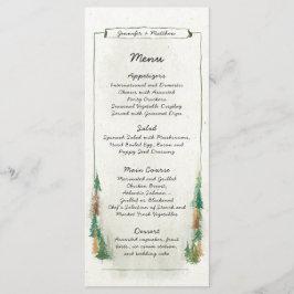 Rustige Waterverf Pine Tree Forest Wedding Menu