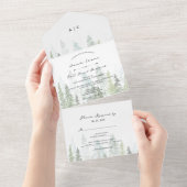 Rustige Waterverf Pine Trees Forest Wedding All In One Uitnodiging (Afscheurbaar)