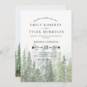Rustige Waterverf Pine Trees Forest Wedding Kaart
