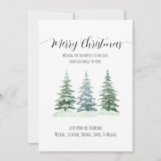 Rustige Waterverf Pine Trees Merry Kerstmis Feestdagenkaart (Voorkant)