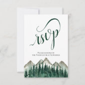 Rustige Waterverf Pine Trees & Mountains Wedding RSVP Kaartje (Voorkant)