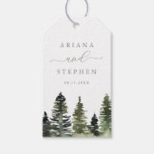 Rustige Waterverf Pine Trees Wedding Gift Labels Cadeaulabel (Voorkant)