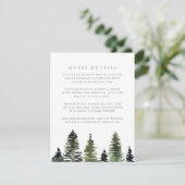 Rustige Waterverf Pine Trees Wedding Guest Details Informatiekaartje (Staand voorkant)