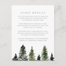 Rustige Waterverf Pine Trees Wedding Guest Details Informatiekaartje
