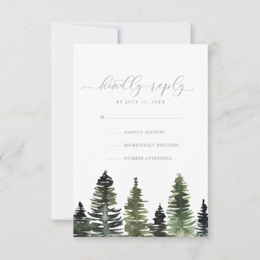 Rustige Waterverf Pine Trees Wedding RSVP-kaart Kaart (Voorkant)