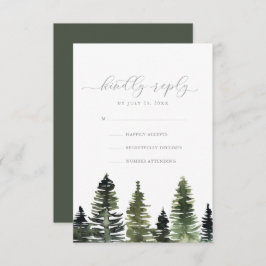 Rustige Waterverf Pine Trees Wedding RSVP-kaart Kaart