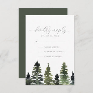 Rustige Waterverf Pine Trees Wedding RSVP-kaart Kaart