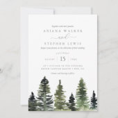 Rustige Waterverf Pine Trees Wedding Uitnodiging (Voorkant)