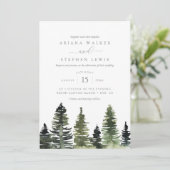 Rustige Waterverf Pine Trees Wedding Uitnodiging (Staand voorkant)