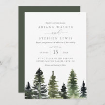 Rustige Waterverf Pine Trees Wedding Uitnodiging