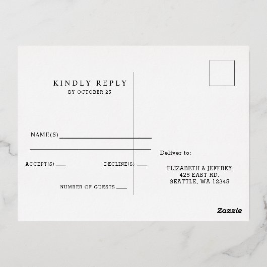 Rustige Waterverf — Pine Winter RSVP Folie Uitnodiging Briefkaart (Achterkant)