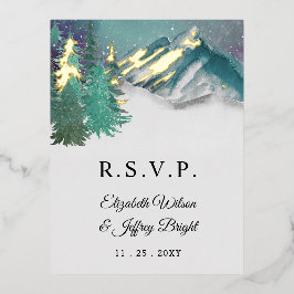 Rustige Waterverf — Pine Winter RSVP Folie Uitnodiging Briefkaart