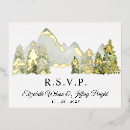 Rustige Waterverf — Pine Winter RSVP Folie Uitnodiging Briefkaart