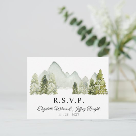 Rustige Waterverf — Pine Winter RSVP Uitnodiging Briefkaart (Staand voorkant)