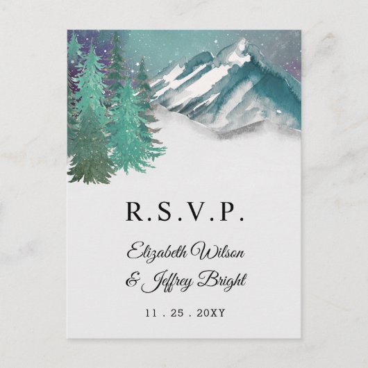 Rustige Waterverf — Pine Winter RSVP Uitnodiging Briefkaart (Voorkant)