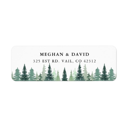 Rustige Waterverf Pine Winter Wedding Label (Voorkant)