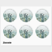 Rustige Waterverf Pines Monogram Weddenschap Ronde Sticker (Vel)