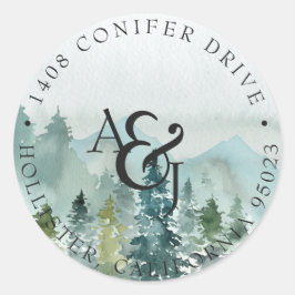 Rustige Waterverf Pines Monogram Weddenschap Ronde Sticker