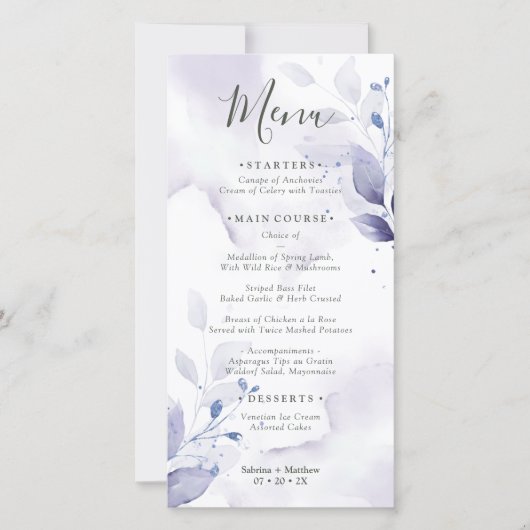 Rustige Waterverf Plum Paars Menu (Voorkant)