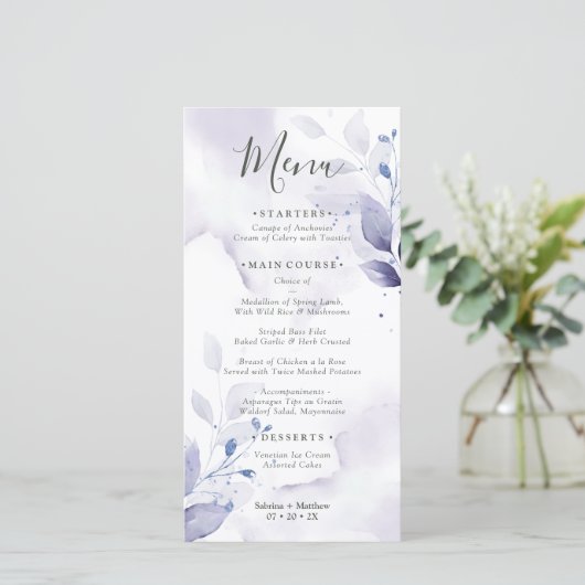 Rustige Waterverf Plum Paars Menu (Staand voorkant)