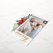 Rustige Waterverf Poinsettia Kerstafoto Folie Feestdagenkaart (Gedraaid)