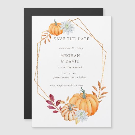 Rustige Waterverf pompoenen Herfst sparen de datum (Voorkant / Achterkant)