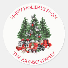 Rustige Waterverf Prettige feestdagen kerstbomen Ronde Sticker