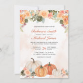 Rustige Waterverf Pumpkin Floral Fall Wedding Kaart (Voorkant)
