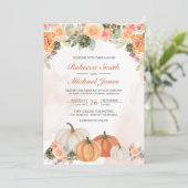 Rustige Waterverf Pumpkin Floral Fall Wedding Kaart (Staand voorkant)