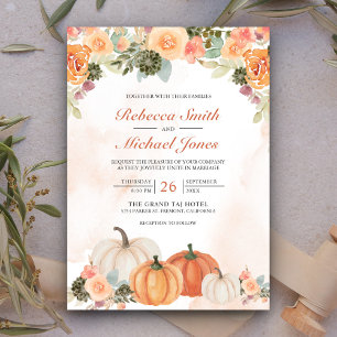 Rustige Waterverf Pumpkin Floral Fall Wedding Kaart