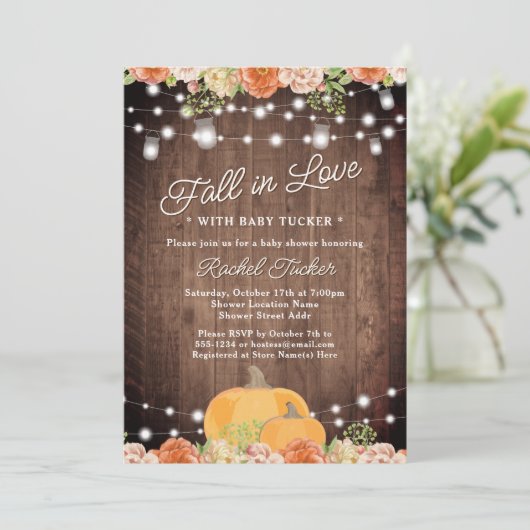 Rustige Waterverf Pumpkin Floral Herfst Baby showe Kaart (Staand voorkant)