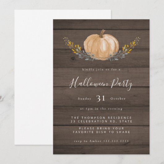 Rustige Waterverf Pumpkin Halloween Party Kaart (Voorkant / Achterkant)
