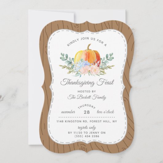 Rustige Waterverf Pumpkin Thanksgiving Dinner Kaart (Voorkant)