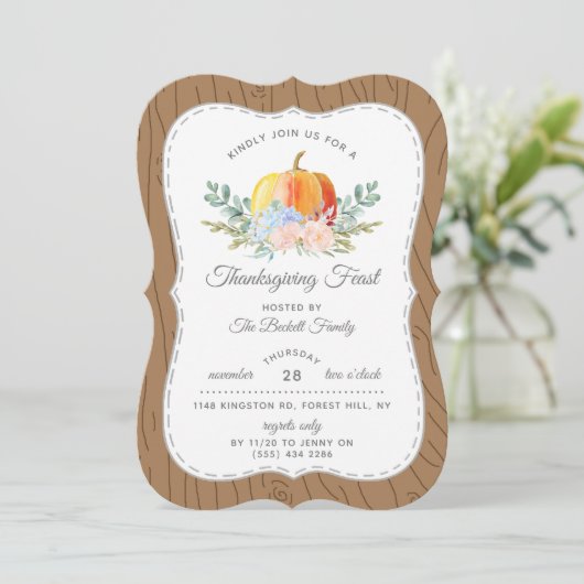 Rustige Waterverf Pumpkin Thanksgiving Dinner Kaart (Staand voorkant)