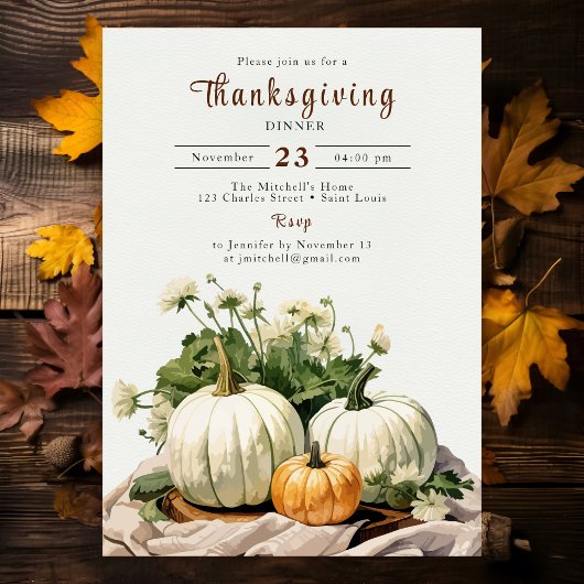 Rustige Waterverf Pumpkin Thanksgiving Dinner Kaart