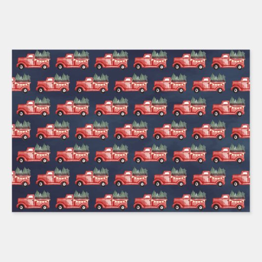 Rustige Waterverf Red Kersttruck Inpakpapier Vel (Voorkant 3)